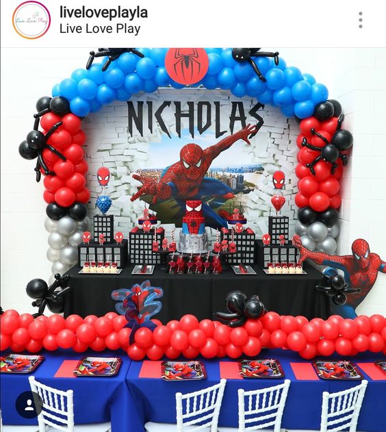 decoracion del hombre araña con globos