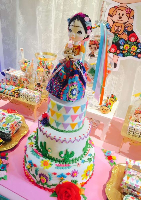 Diseños de pasteles para fiesta temática de Frida Kahlo